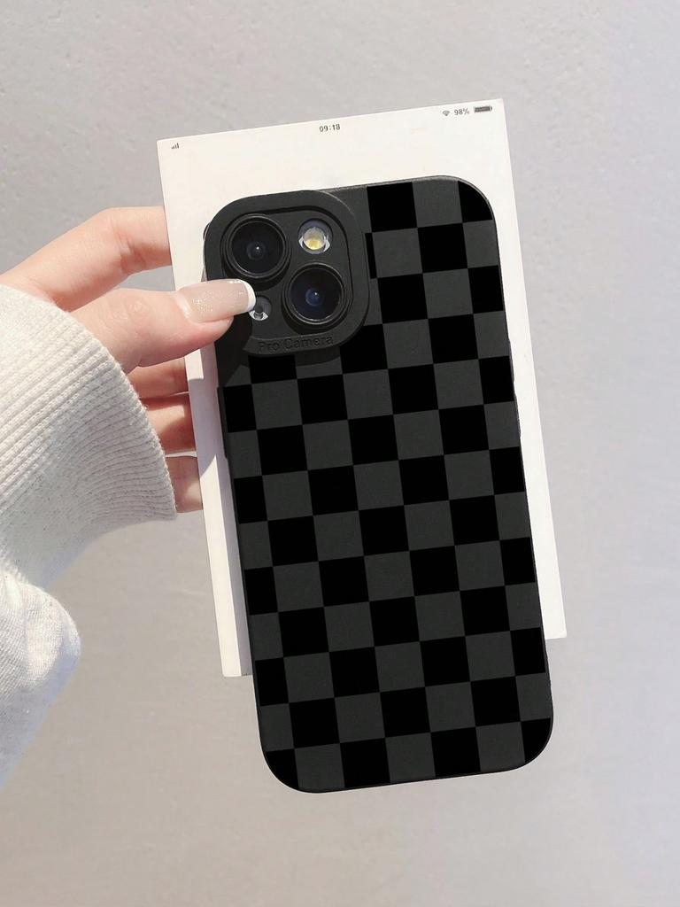 Black and White Checkered Pattern Phone Case Suitable for iPhone 16 15 14 13 12 11 Pro/Max/Plus Shockproof Back Cover