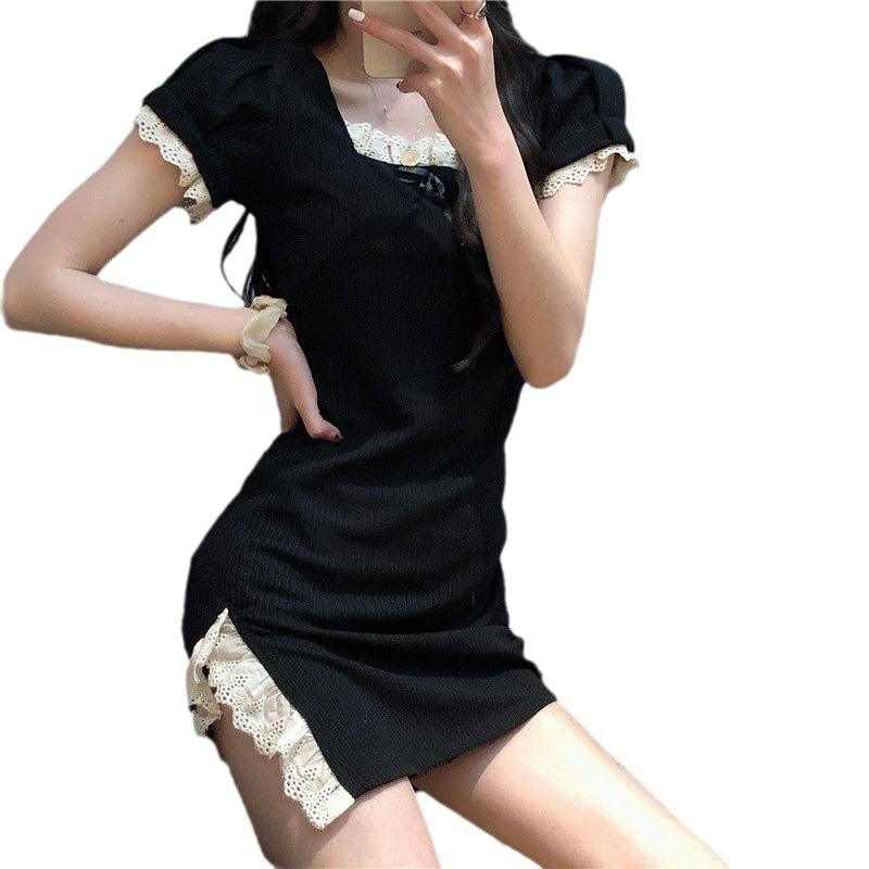 Damen Reines Verlangen Kleid Sommer Design Sinn Nische Tasche Hüftkleid Spice Girls Schlitz Kurzes Kleid