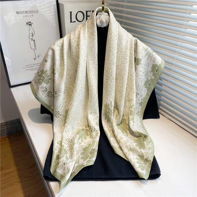 Women's Retro Twill Silk Scarf - 90cm Versatile Shawl for Travel & Sun Protection