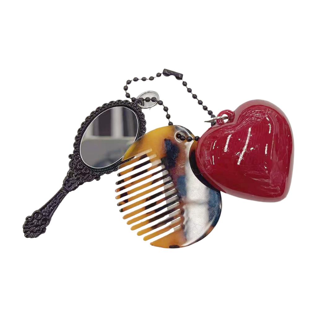 Fashionable Keyring Multifunctional Comb Heart Mirror Keychain for Stylish Hair Care Creative Key Ring Bag Pendant
