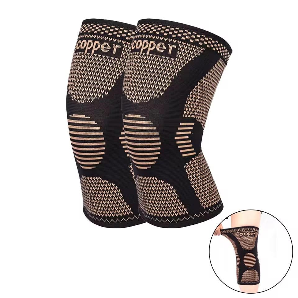 1Pair Knitted Breathable Sports Knee Pads Copper Fiber Knitted Copper Ion Knee Pads Basketball Knee Pads Men Women Unisex M