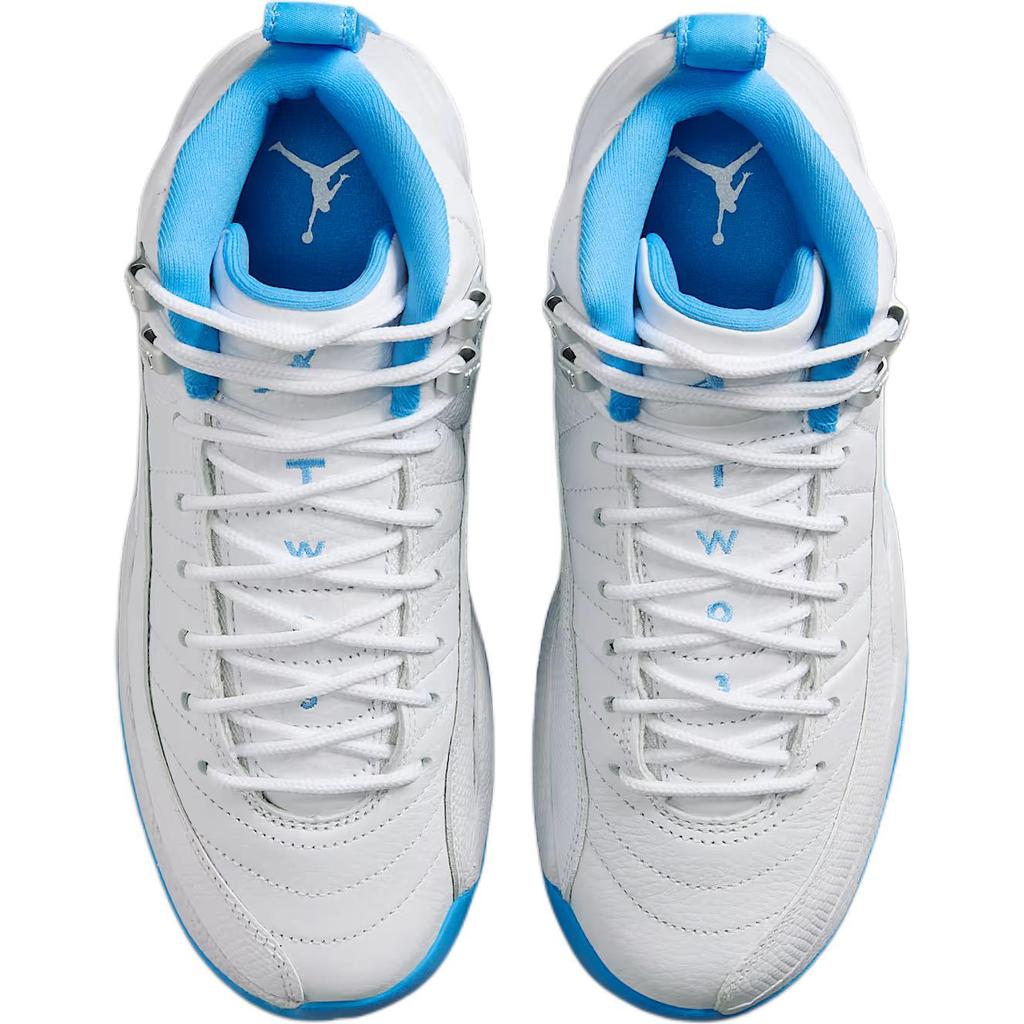 Air Jordan 12 Retro GS Melo 2025 Kids Sneakers White University-Blue Metallic-Silver 153265-112