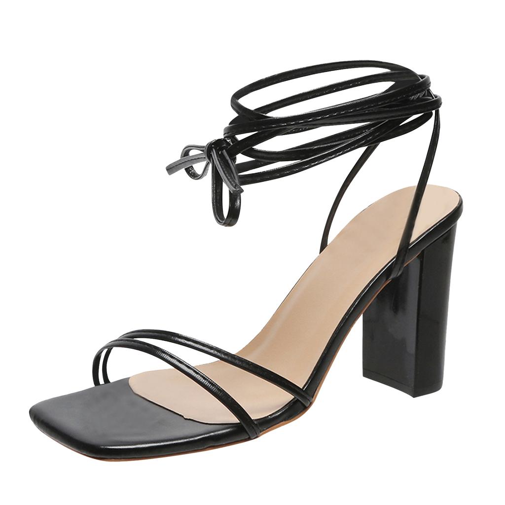 Dress Sandals For Women Low Heel Comfortable Ladies Fashion Summer Solid Color Leather Ankle Sandalias De Mujer Verano 2026