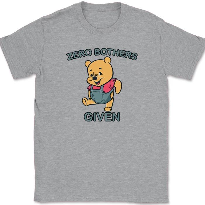 

Zero Bothers Given T-Shirt Funny IDC Dont Care Cute Bear Graphic Tee 2XL