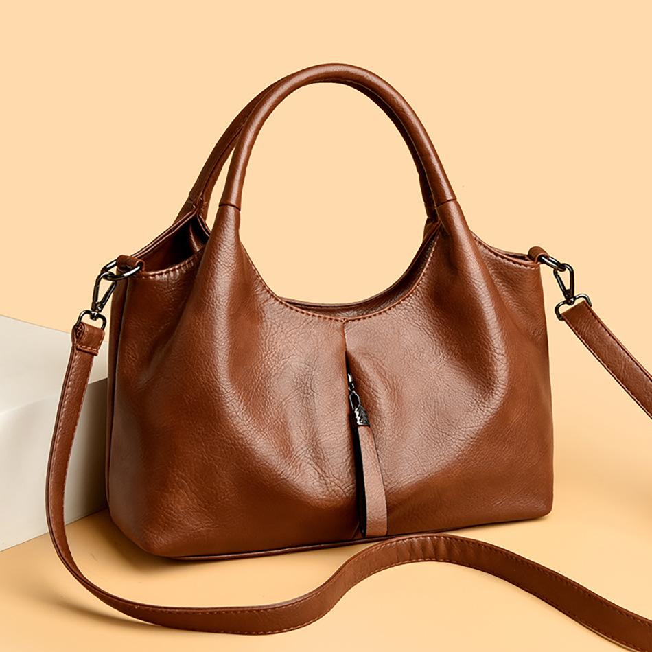 

Модна та повсякденна жіноча сумка великої місткості, проста сумка кросбоді з м якої шкіри на одне плече коричневий/жовтий