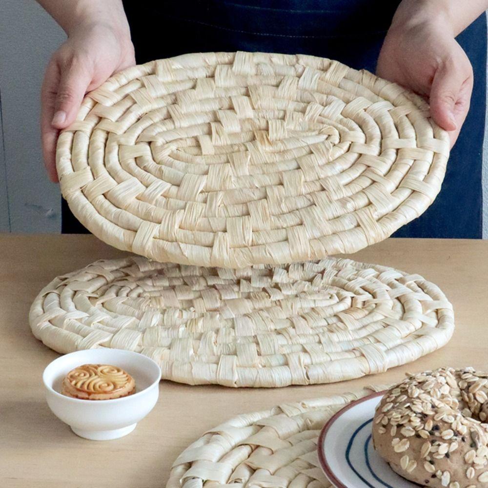 

Натуральный коврик для посуды ручной работы Подставка для чашки из кукурузной шелухи, плетеная подставка для столовых приборов, украшение стола