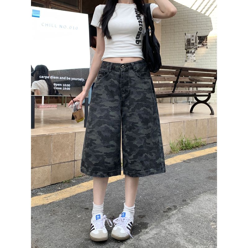 

Американский Ретро Камуфляжный Деним Женские Летние С Высокой Посадкой Свободные и Стройнящие Свободные Брюки Сексуальные Укороченные Брюки Пиратские Шорты Тренд Fan color XL