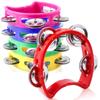 Brinquedos Educacionais 2 Peças Pandeiro de Percussão Manual de Plástico com 4 Sinos Instrumento Musical Rítmico Presente para Crianças em Idade Pré-escolar