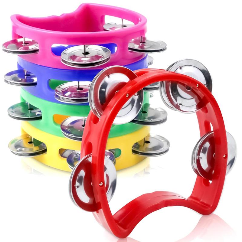 2Pcs Plastic Hand Held Percussion Tambourine With 4 Bells Rhythm Musical Instrument Toys Kids Preschool Educational Gift