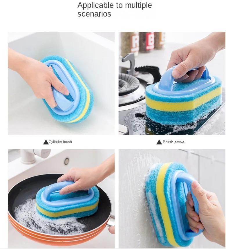 Bathroom Cleaning Sponge with Handle Scratch Free Reusable Widely Used Kitchen Scrubbing Sponge Residue Remover