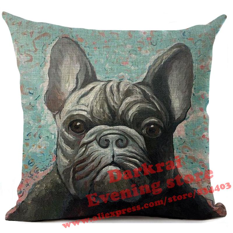 Federa per Cuscino in Lino Stampata Bulldog Francese Divertente Decorazione per la Casa Federa per Cuscino Decorazione Soggiorno Cuscini Decorativi 45X45Cm