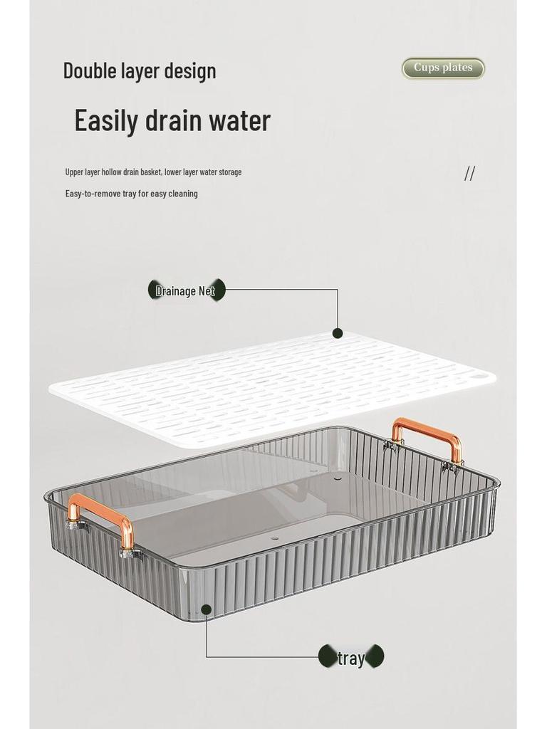Rectangular Double-Layer Tea Tray for Living Room - Luxury Table with Cup Holder and Drainage