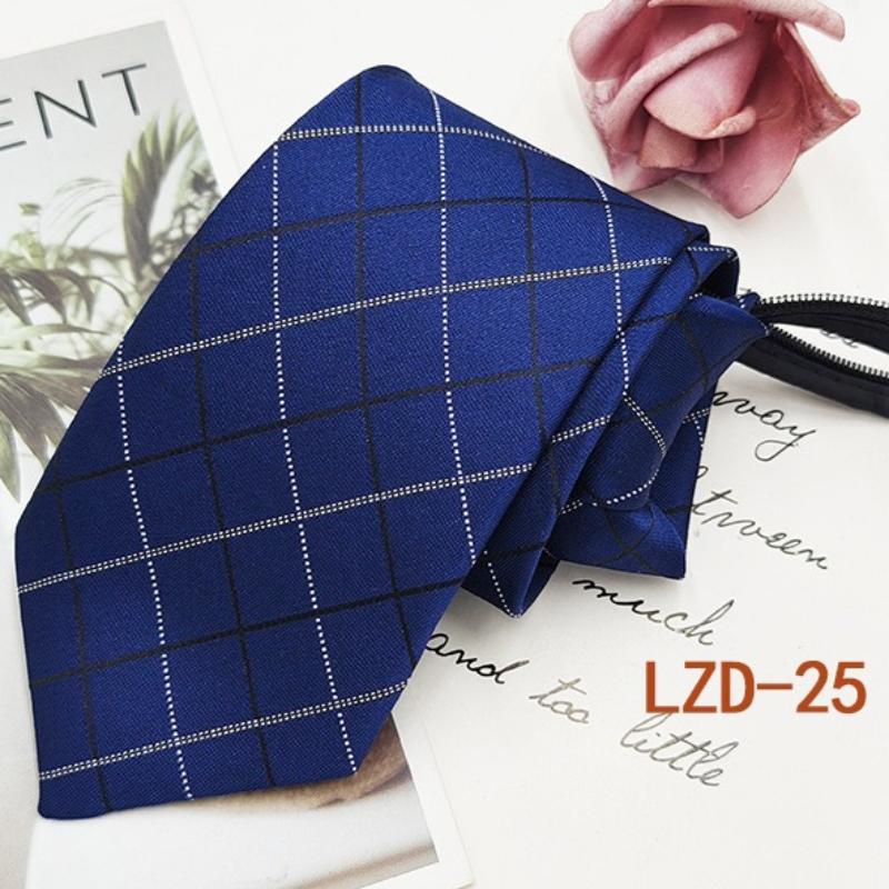 Men's Formal Business Tie with 8cm Zipper, Striped Black Tie, No Knotting Required.