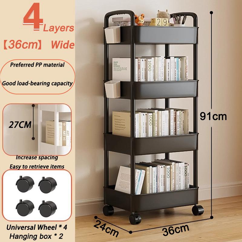 Mobile Bookshelf Kitchen Organizer Cart with Wheels Storage Trolley Multi-Layer Bathroom Shelves Household Snacks Storage Rack