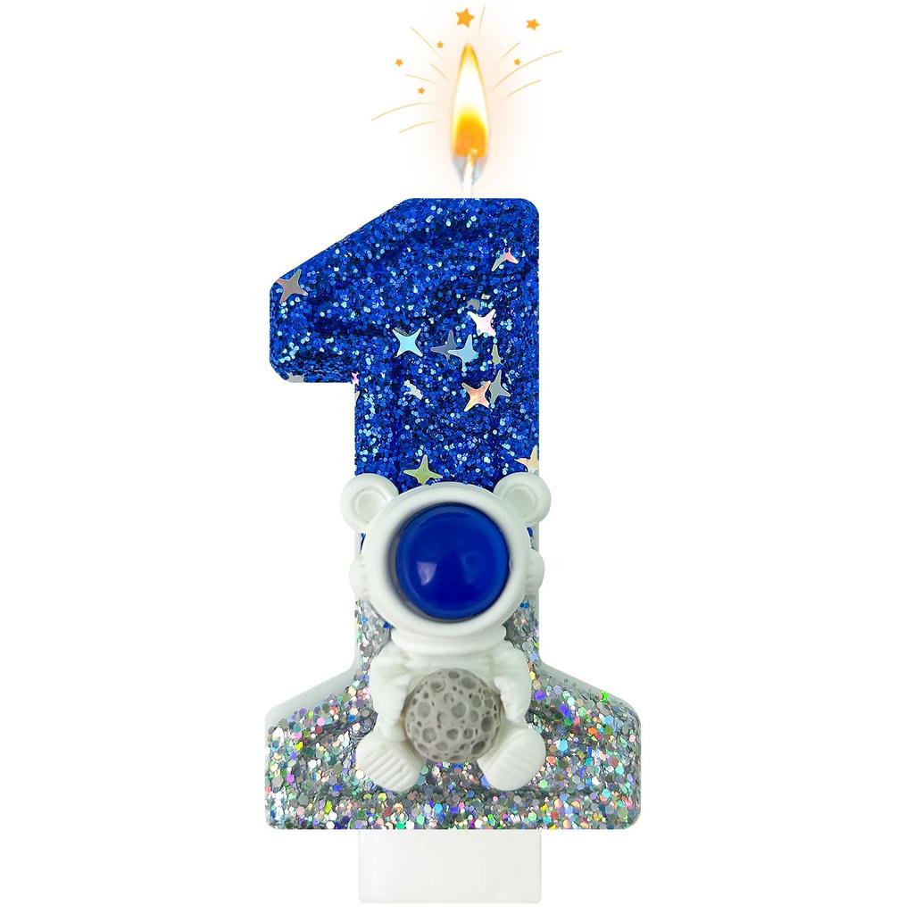 Spaceship Astronaut 0-9 Universe Sparkler Candle for Birthday Cake Boy, Topper for Party Decorations Anniversary Celebrations