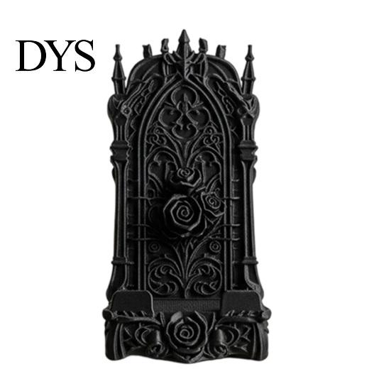 Matte Black Relief Art Ornament 3D Printed Gothic Rose Phone Stand, Vintage Church Carved Desktop Stable Triangular Tablet Stand Holder, Dark