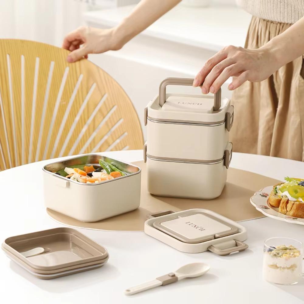 Leakproof Square Lunch Box with Spoon Food Storage Box Portable Lunch Container  Office