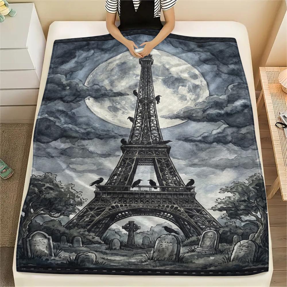 Paris Eiffel Tower Print Flannel Blanket, High quality Comfortable for All Seasons, Home Decor, Warmth and Comfort, Perfect for Christmas Gifts86