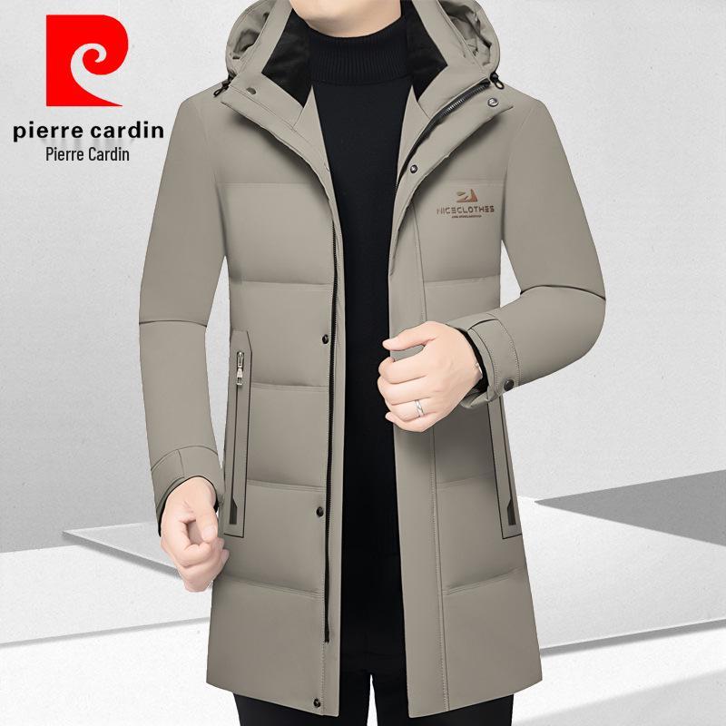 Pierre Cardin Men's Mid-Length Goose Down Jacket with Detachable Hood - Winter Business Casual Thick Outerwear