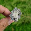 Pietra di Luna Naturale Gemma Dichiarazione Fiore Anello Bianco Regolabile Argento 925