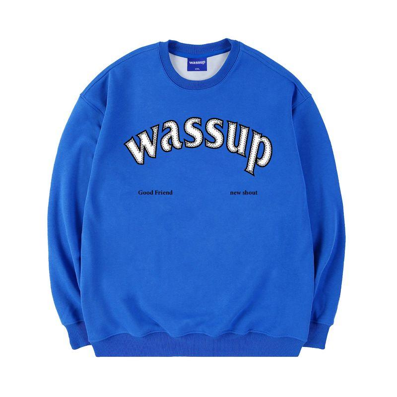 Wassup Heods Heavyweight Sweatshirt for Men, Fleece-Lined, American High Street Fashion Brand, Autumn and Winter Couple Style, Crew Neck Pullover Top
