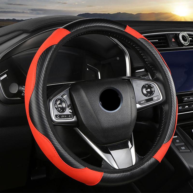 2023 Car Steering Wheel Cover Breathable Anti Slip PU Leather Steering Covers Suitable 37-38.5cm Auto Decoration Carbon Fiber