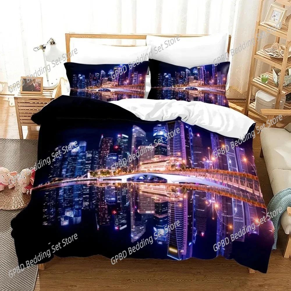 

3D Print New York City Night View Beding Set 3D Printed Suitable for Bedrom Soft Duvet Cover Set With Pilowcases Children Kids Home Textile 120*200cm Single