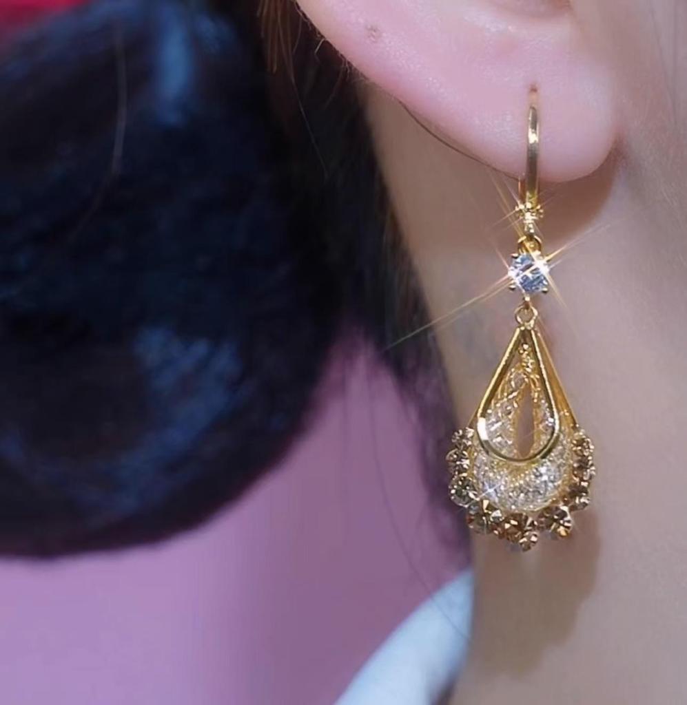 Rhinestone Water Drop Double Layer Mesh Earrings - Elegant Niche Fashion for 2026