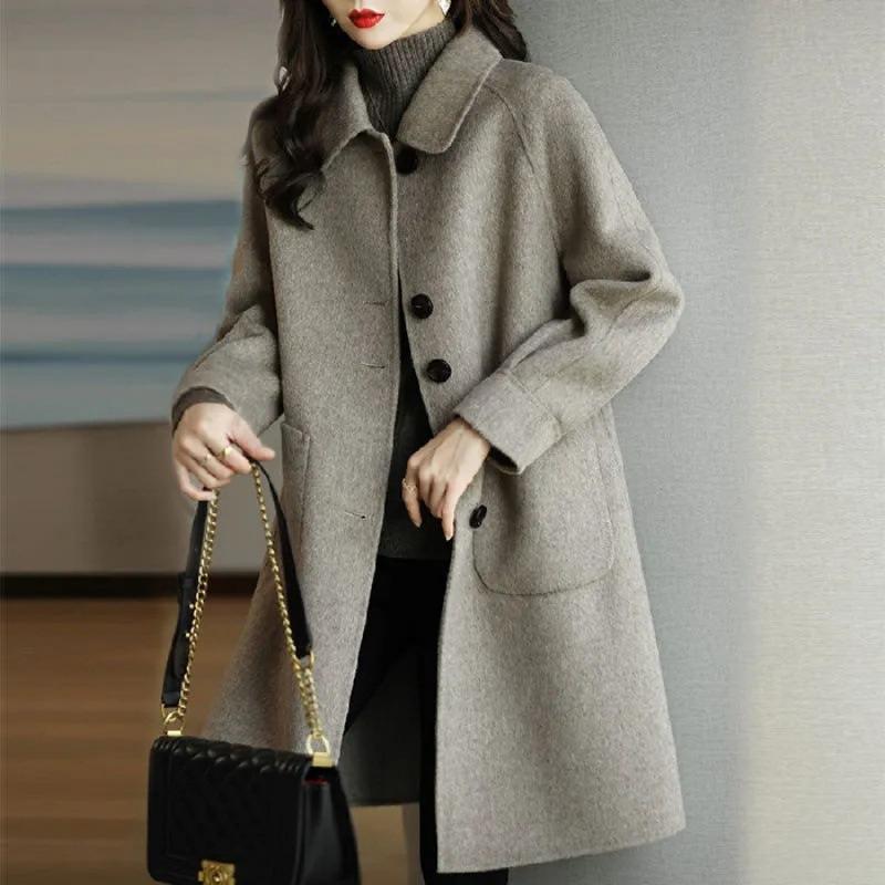 Woolen Coat Women's Autumn Small Korean Style Slim Temperament Mid-length Woolen Coat