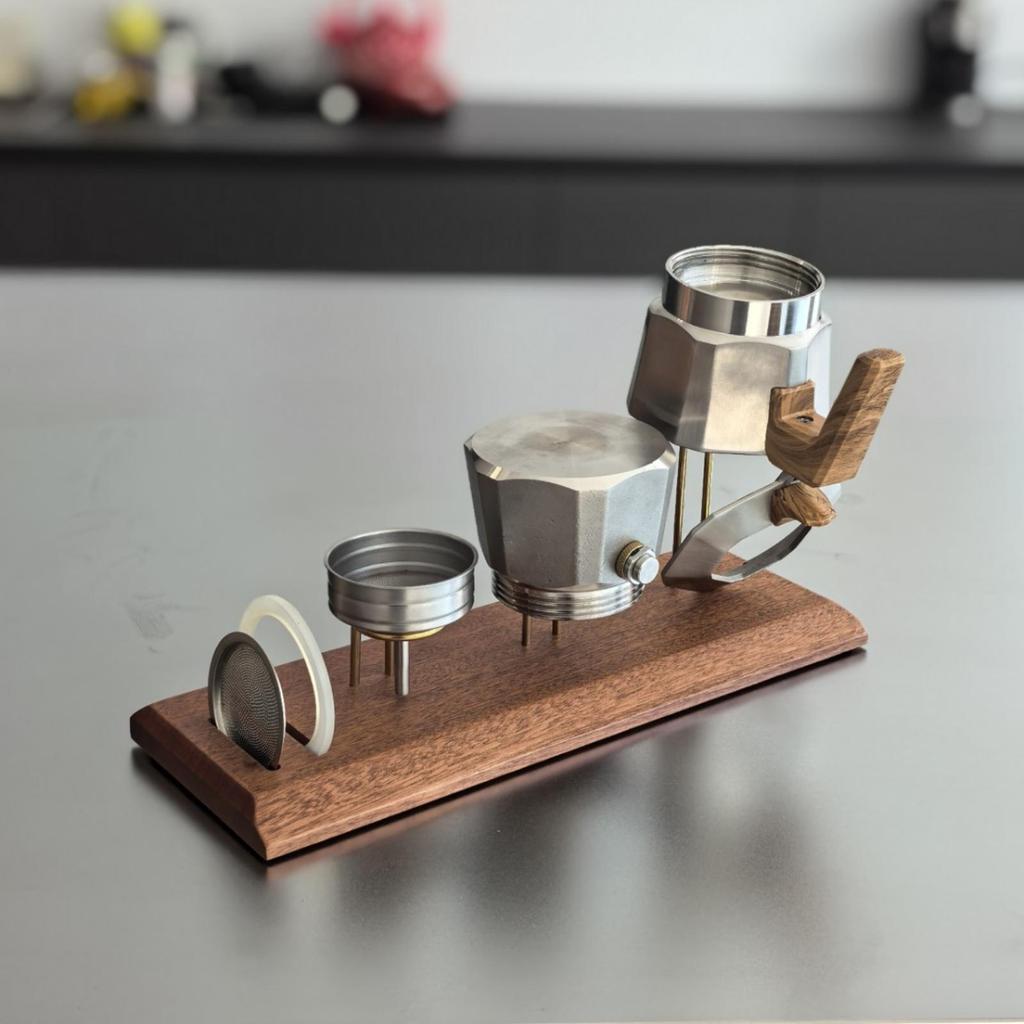 Italian Coffee Brewer Pot Drainage Rack Wooden Stand Stainless