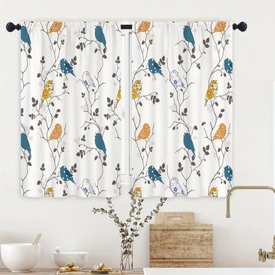 2 Stück Blaue Vögel Zweig Blätter Küchenvorhänge Bauernhaus Pflanze Botanisch Shabby Chic Vintage für Wohnzimmer Büro Heimdekor