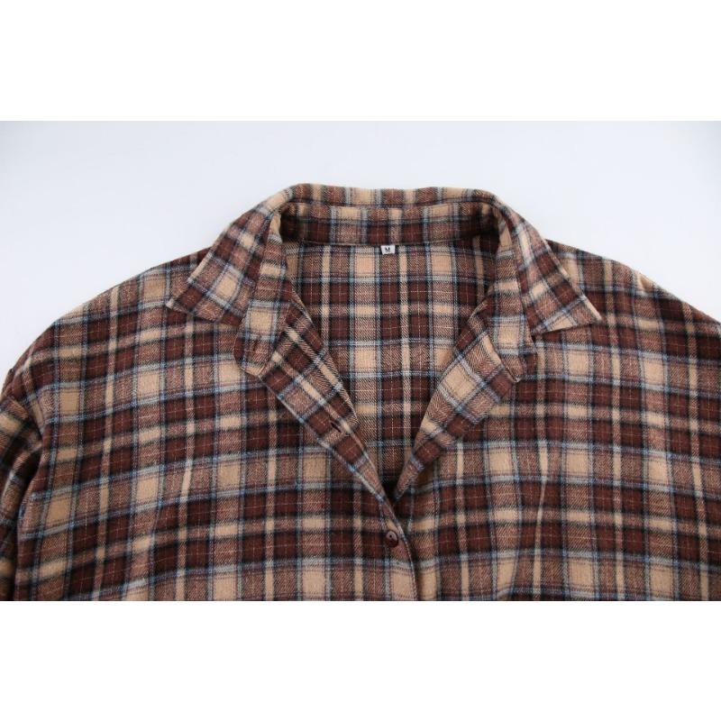 Summer Retro Plaid Shirt Women's Long Design Sense Bottoming Plaid Shirt Loose AK1071