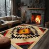 Southwestern Aztec Star Print Area Rug, Turquoise & Orange Tribal Design Non-Slip Floor Mat for Living Room Bedroom Home Decor