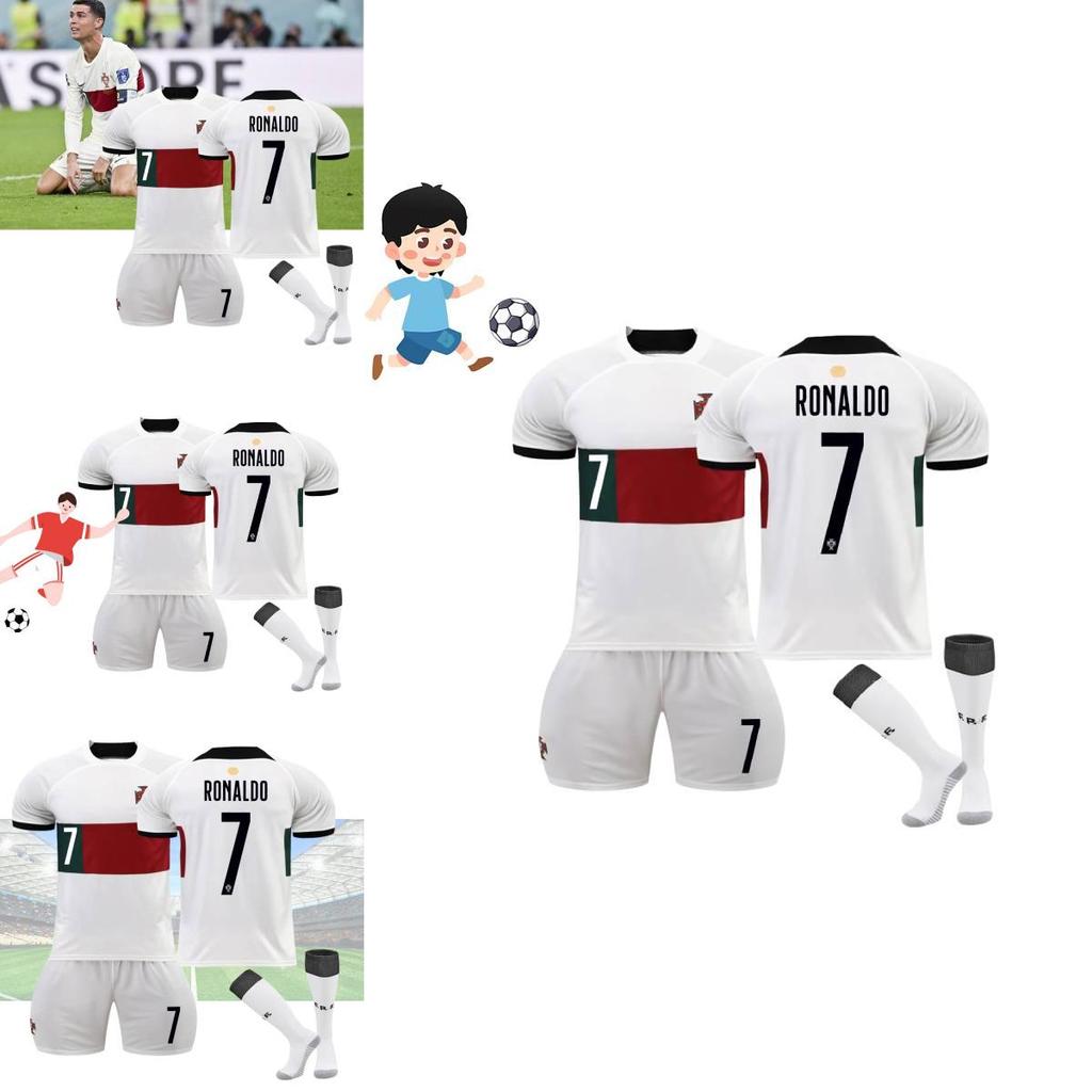 Premium White 7 C.ronaldo Football Kit Set With Original Socks 2022 World Cup Edition