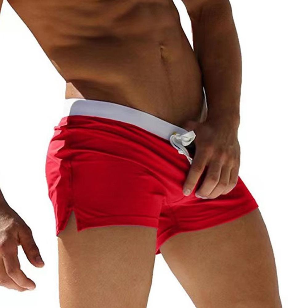 Summer men's solid-colored swimming trunks, loose men's shorts side-split zipper drawstring swimming trunks, back pockets, sports vacation beach pants