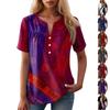 Camiseta feminina casual com estampa floral e decote em V manga curta com botões decorativos