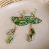 Leaf Fan Shaped Drop Earrings Tassel Exaggerated Long Earrings Chinese Style Earrings  Party