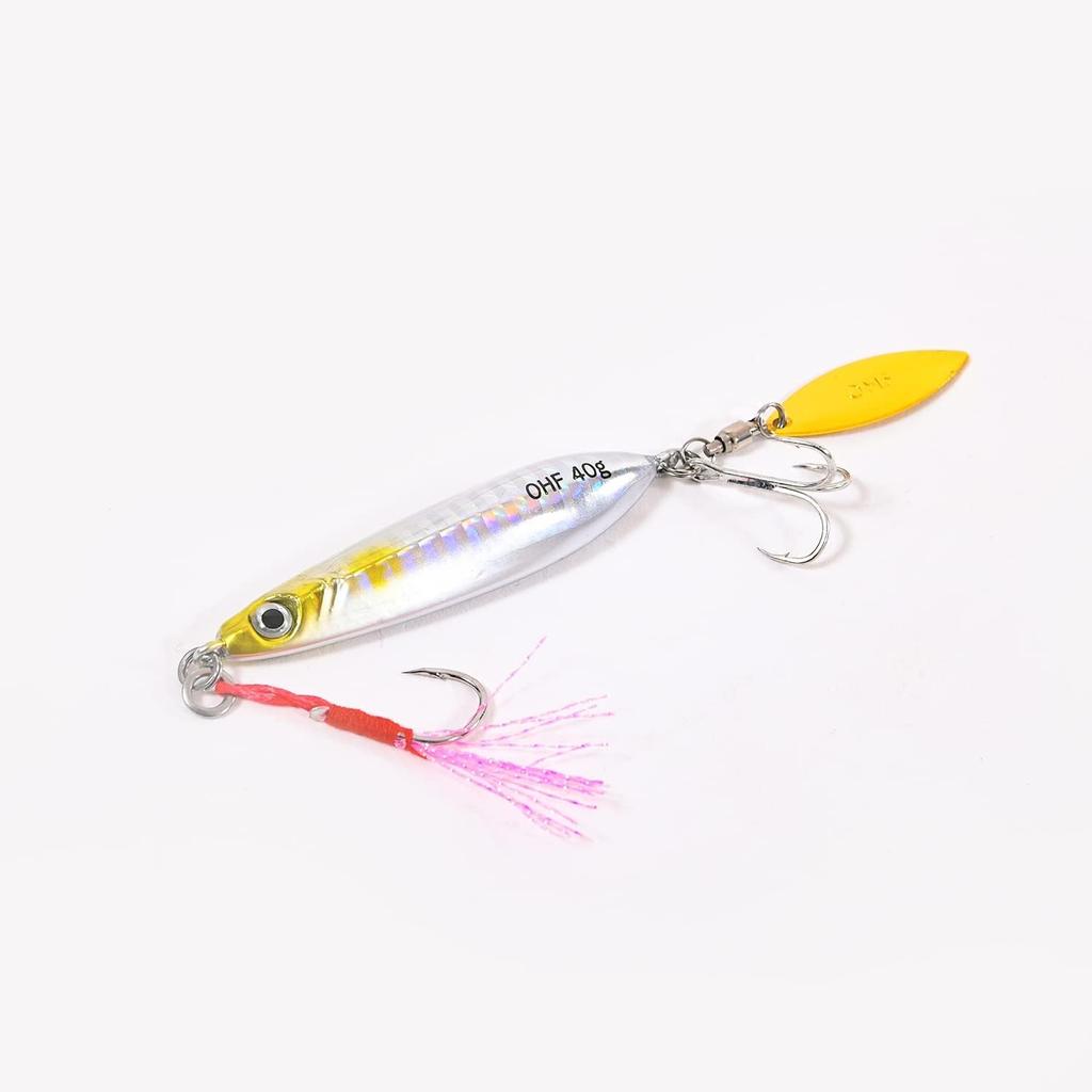 OHF Metal Jig Set 9 Pieces 20g 30g 40g Jigging Slow Jigging Assist Hook with Blade / / (40)