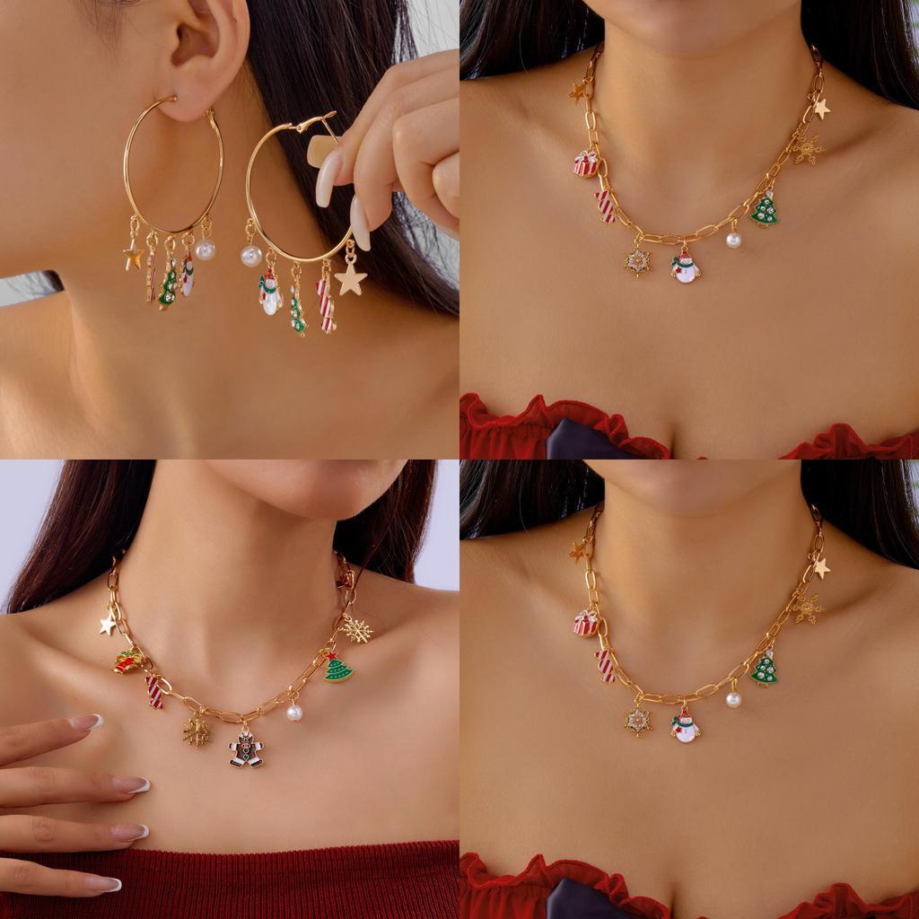 Santa Claus Jewelry Collection With Alloy Chains And Holiday Charm For Men And Women