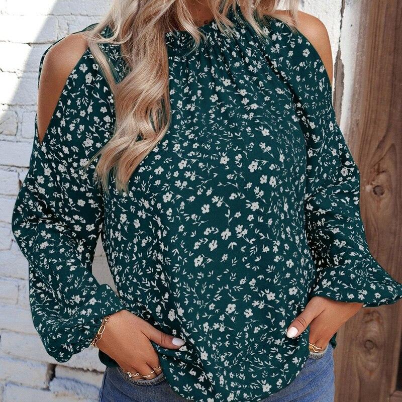 Uformelt løse dameoverdeler Chiffon Kontor Langermet Damebluse Mote Off The Shoulder Dameskjorter Utskrift 28422