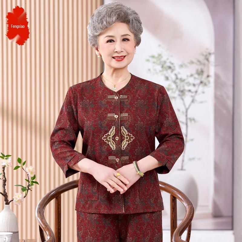 Elderly Women s Summer Short Sleeve Cotton Silk Loungewear Set 2XL