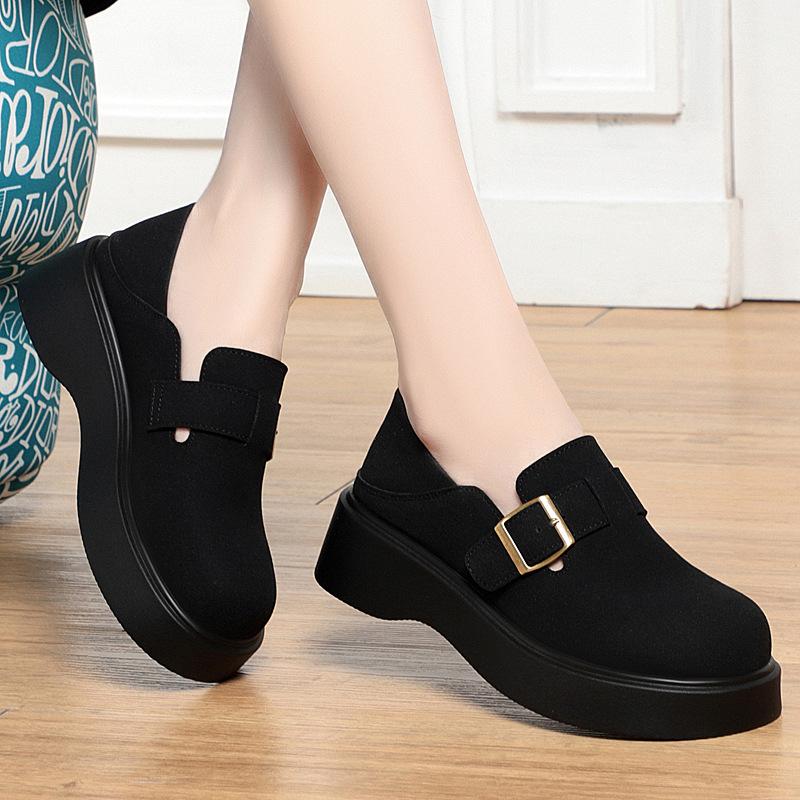 

Thick Sole Comfortable Shoes Spring Autumn Middle-Aged Mother Shoes Matte Leather Shoes Sponge Cake Shoes One Foot Single Shoes 35