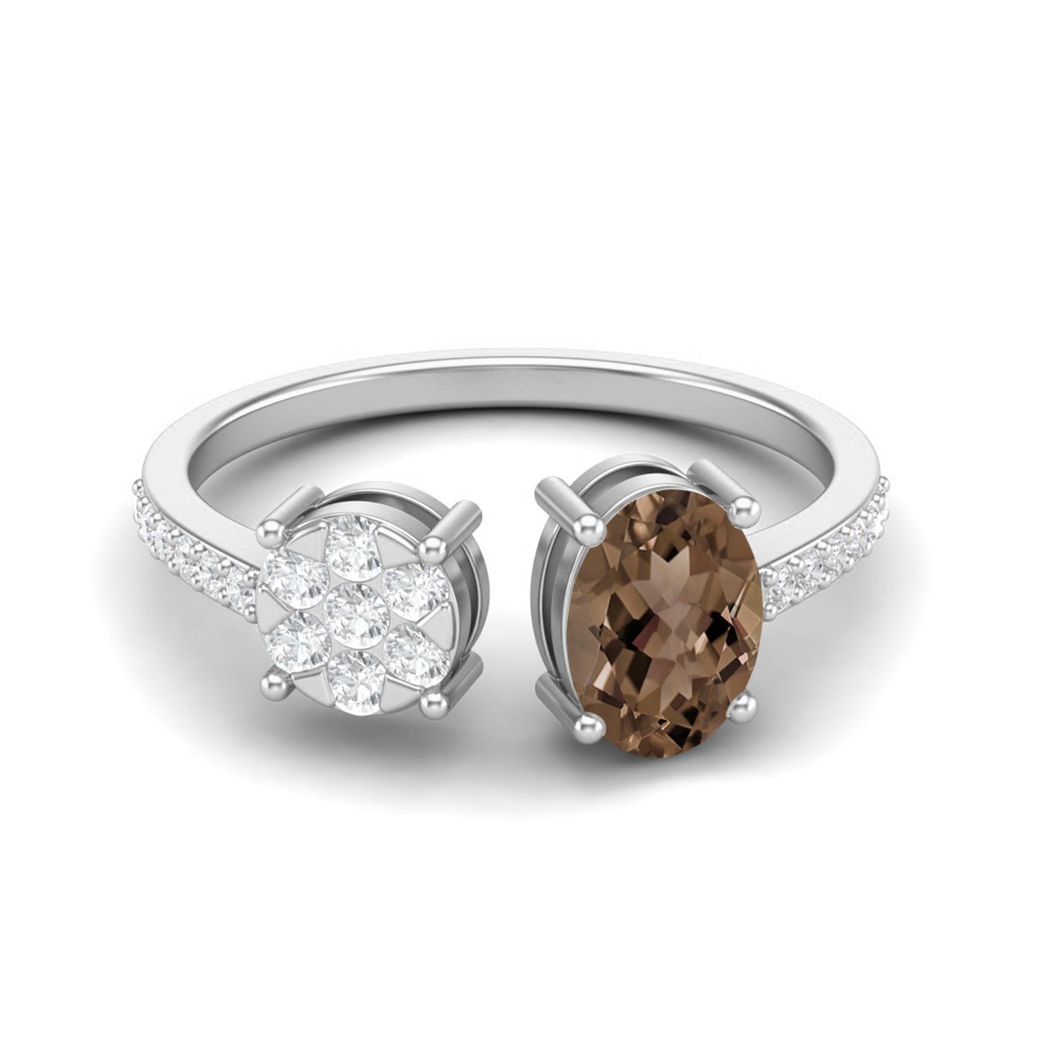 1.39 Ctw Oval Smoky Quartz 925 Sterling Silver Front Open Adjustable Women Wedding Ring 6