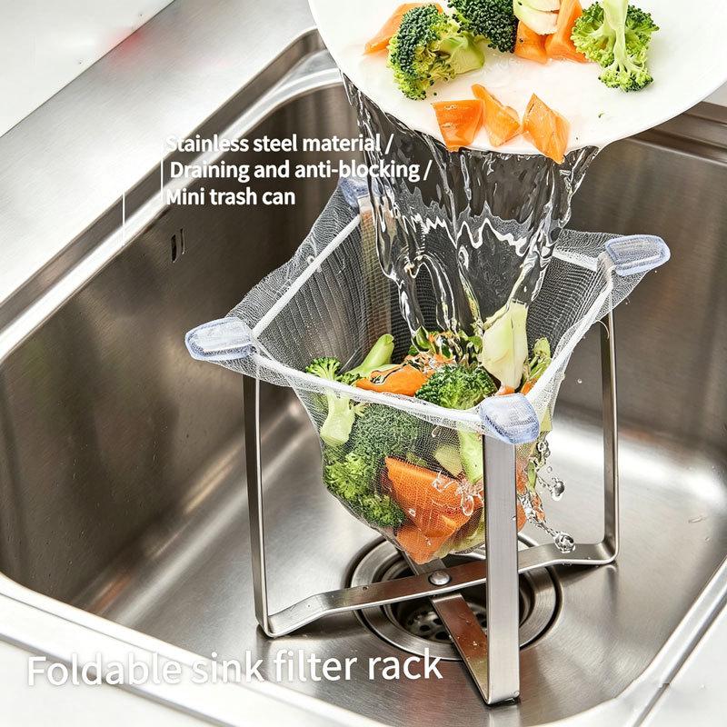 Foldable Stainless Steel Trash Bag Holder 1Pcs Space Saving No Bend for Home Kitchen Office Pantry Use