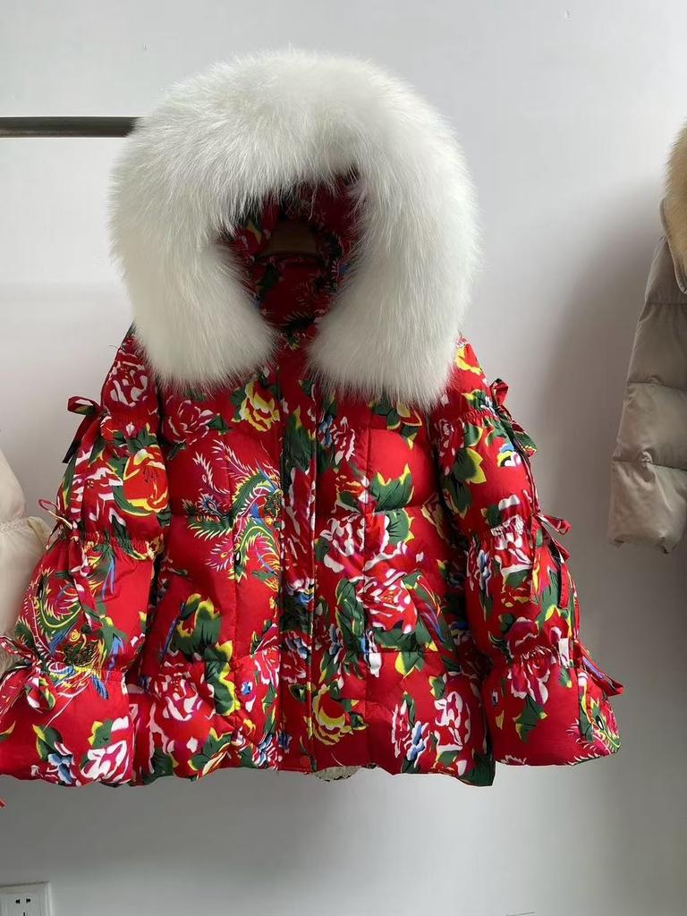 Winter new high-end fur big fox fur collar hooded down jacket women's butterfly straps thickened warm jacket