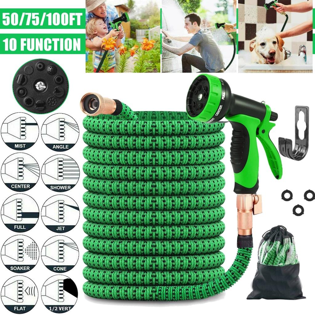 100/75/50FT Function Spray Nozzle Green Upgraded Expandable Garden Water Hose 50FT