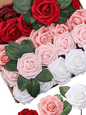 25Pcs Foam Fake Roses Artificial Flowers Real Looking with Stems for DIY Wedding Bouquets Centerpieces Floral Arrangement Party Tables Home Decoration