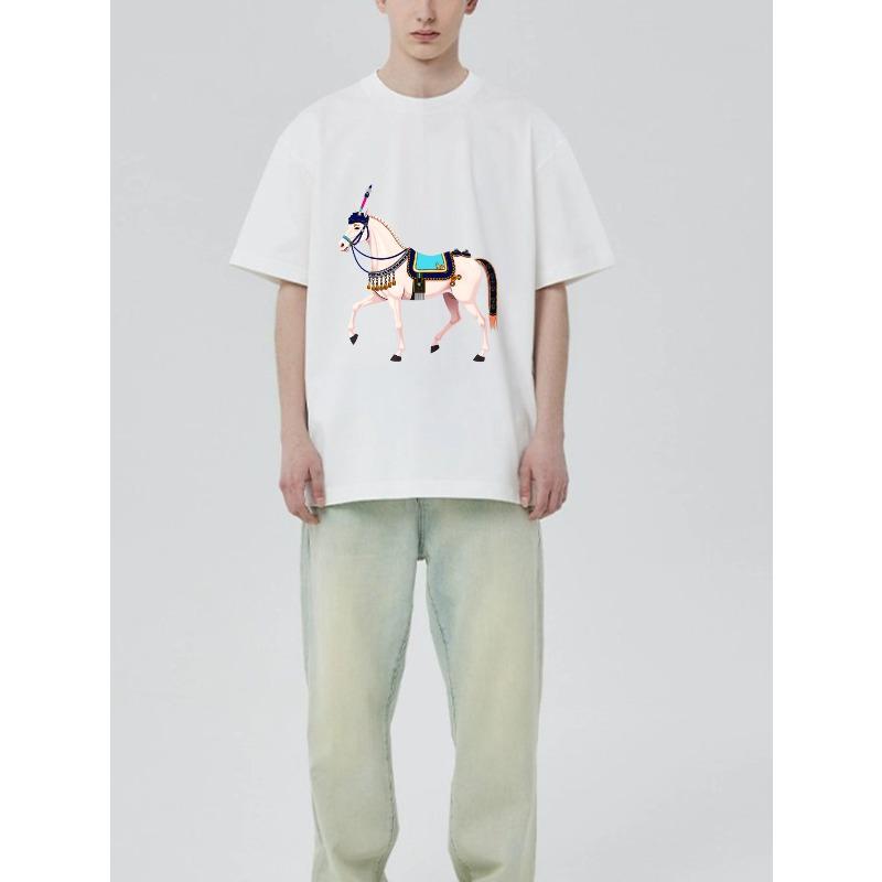 Black T Shirt With Decorated Horse Print For Casual Wear