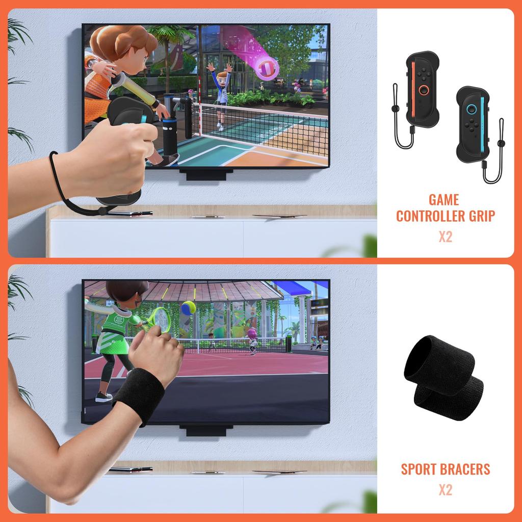 JOYTORN Sportspiel-Zubehör-Bundle für Nintendo Switch 2 Familiensport-Party-Paket mit Tennis, Golf, Bein- und Griffband 12-in-1 (2025), Schläger, Verein,