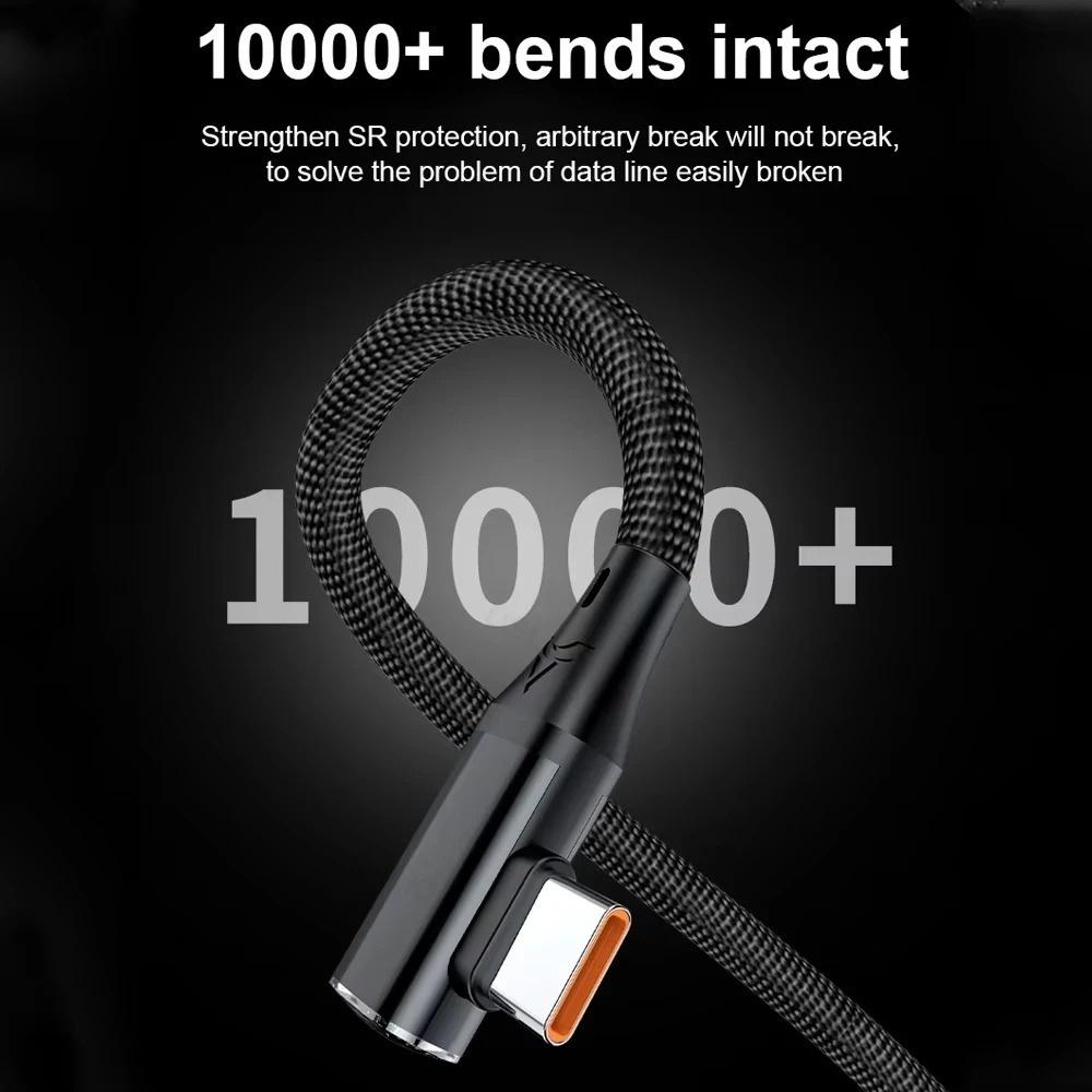 6A 120W USB C To Type C Cable 90 Degree Elbow Phone Super Fast Charging USB To TypeC Data Cord For Samsung Huawei Oneplus